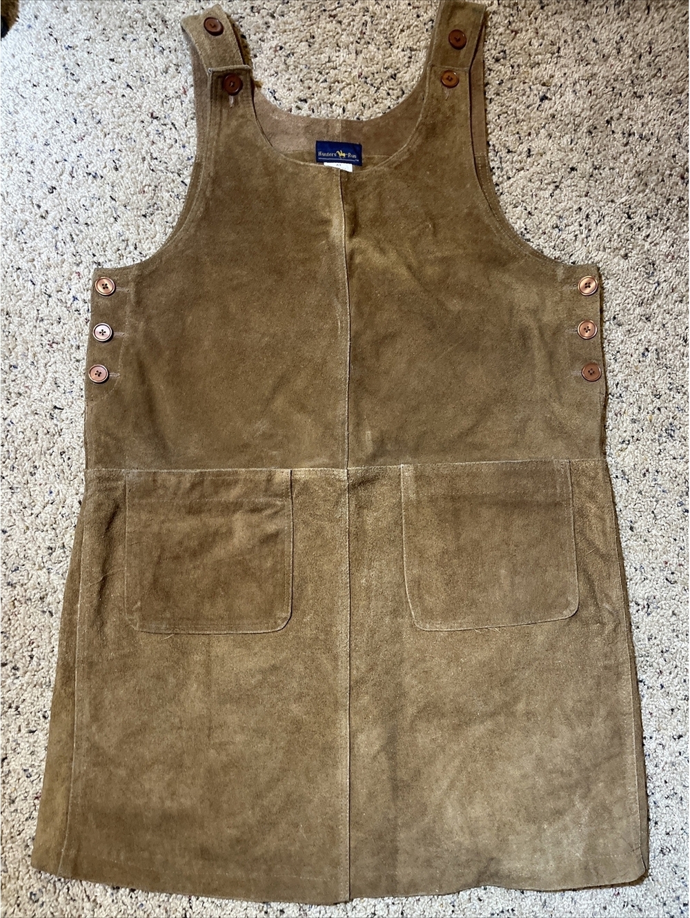 Hunters Run Leather Suede Dress Sleeveless Front Pockets Size A4 Brown